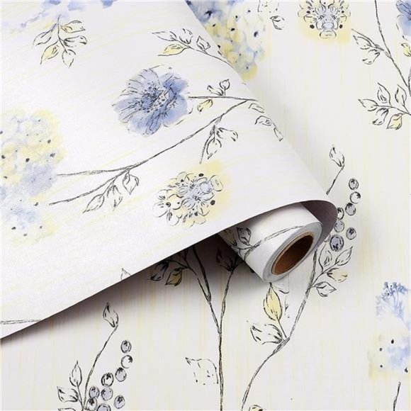 17.71" x315"Floral Peel and Stick Wallpaper Removable Blue Floral Contact Paper